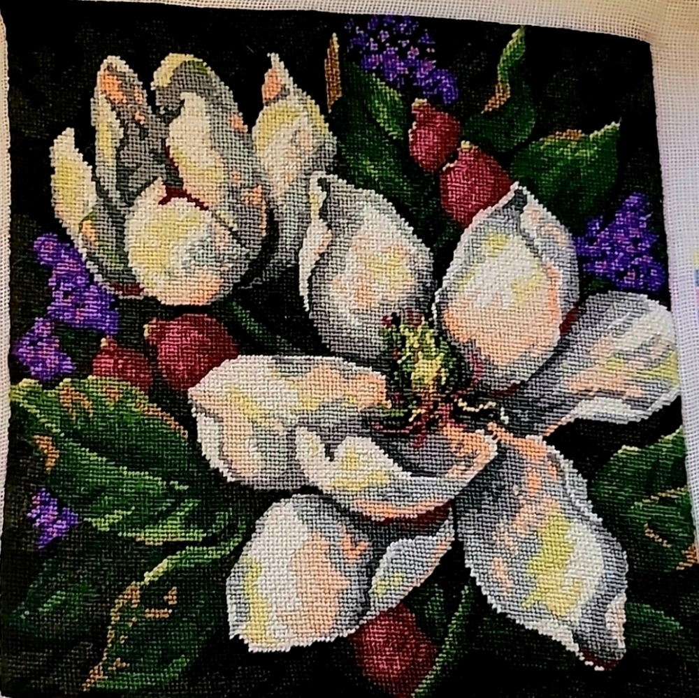 Vibrant Floral Needlepoint Art